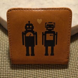 Fossil Robots In Love Mini RFID Snap Closure Leather Wallet Card Holder